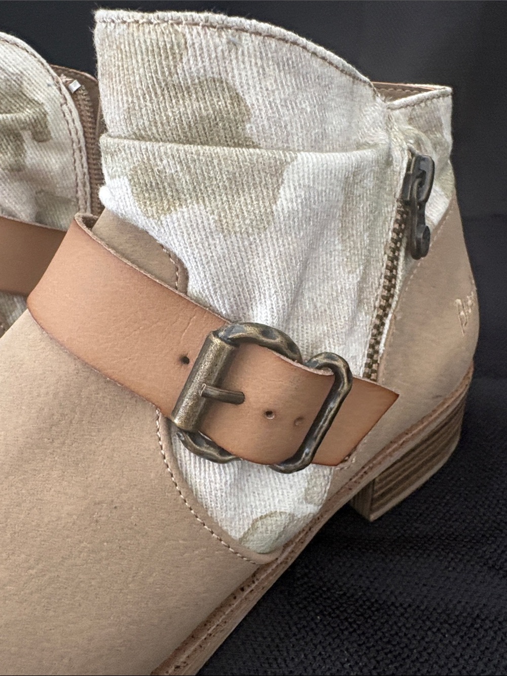Blowfish Tan Suede Ankle Boots with Camouflage Cuff and Buckle - Picture 8 of 10